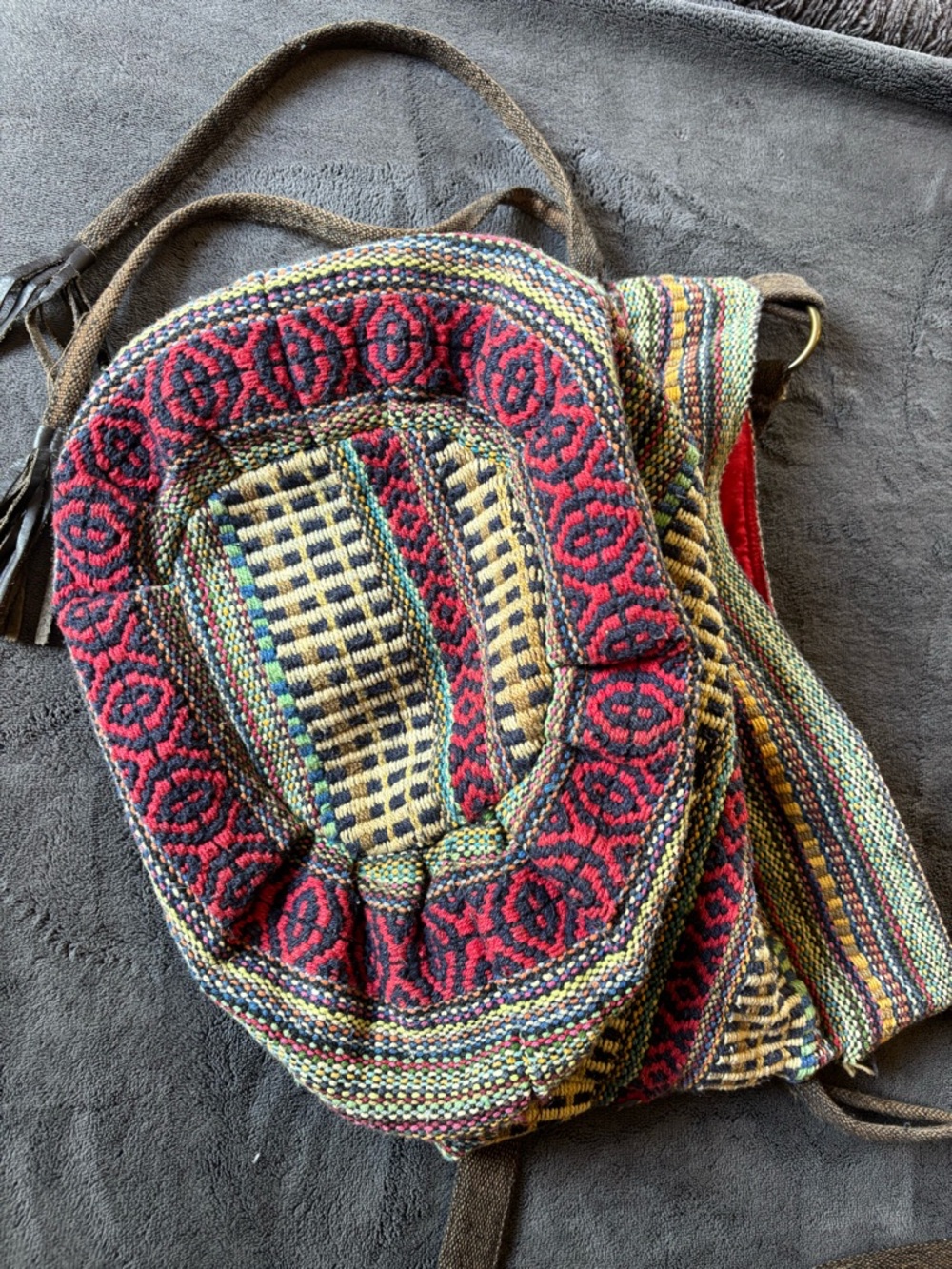 World Market Woven Bucket Bag, Distressed Boho Purse, Crochet Crossbody, Hobo - Picture 9 of 14